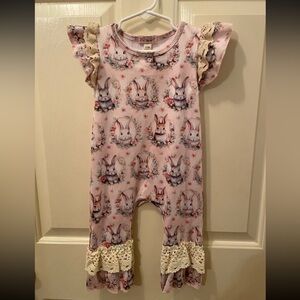 NWT Clover Cottage Ruffled Spring Bunny
Flutter Romper With Lace
Trim-12-24M